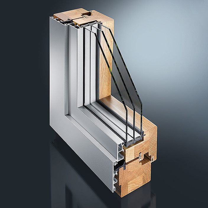 The GUTMANN MIRA contour wood-aluminium window system can be executed in double, single and pitched rebate construction.